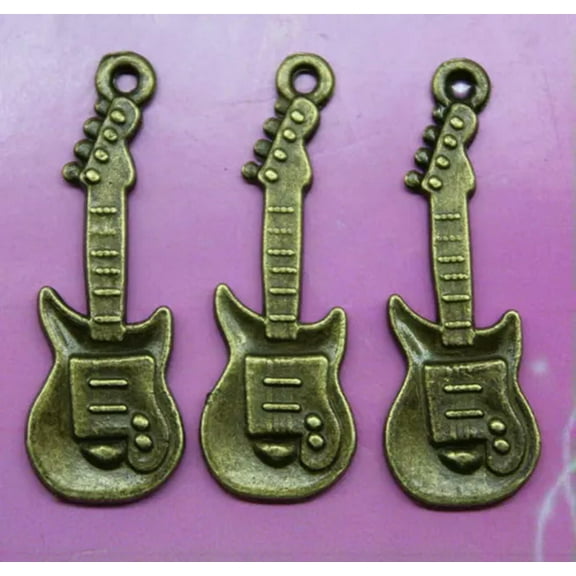 U8MO 6/20/60pc retro style guitar alloy charms pendants For Jewelry Making 30x10mm-bronze-6pcs