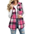 thumbnail image 2 of Womens Fall Plaid Midi Vests Sleeveless Stand Up Collar Button Down Fashion Casual Outerwear Multicolor 05 XXL, 2 of 7