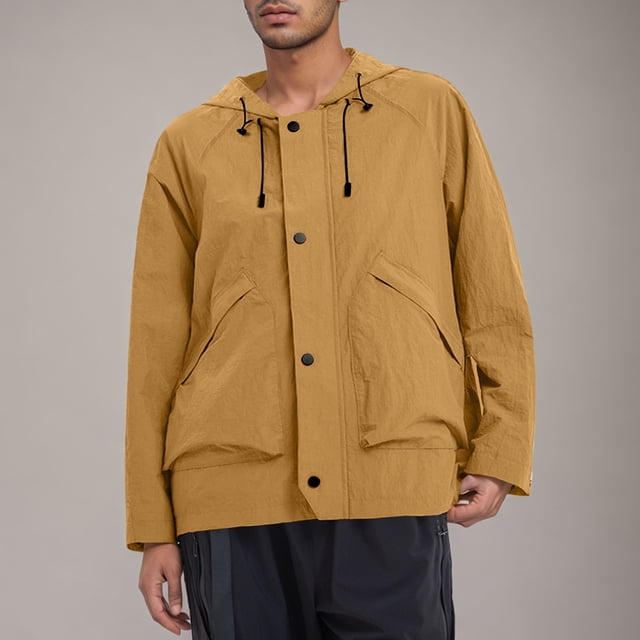 LOVZFMLL Jackets for Men Solid Color Outdoors Shoulder Insert Mountaineering Wearproof Warm Zipper Multi-pocket Coat Long Sleeve Jacket