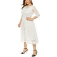 thumbnail image 2 of Eternatastic Womens Scooped Neckline Floral lace Top Plus Size Cocktail Party Midi Dress XL White, 2 of 6