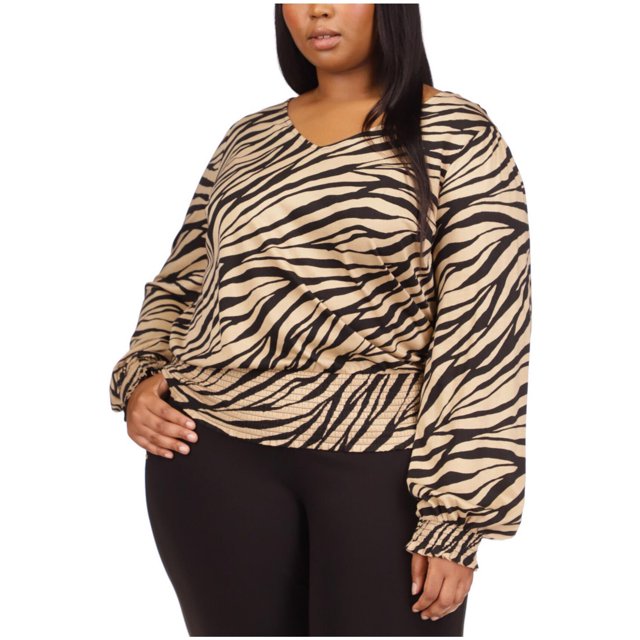 Michael Kors Womens Tiger Print Knit Blouse, Black, Plus Size, 2X