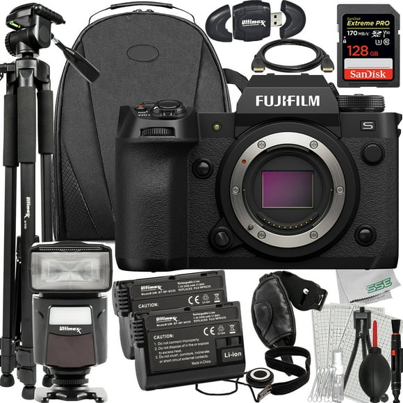 Ultimaxx Advanced Bundle + FUJIFILM X-H2S Mirrorless Camera (Body Only) + SanDisk 128GB Extreme Pro SDXC, 2x Spare Batteries, 60” Tripod, Universal Speedlite & Much More (30pc Bundle)