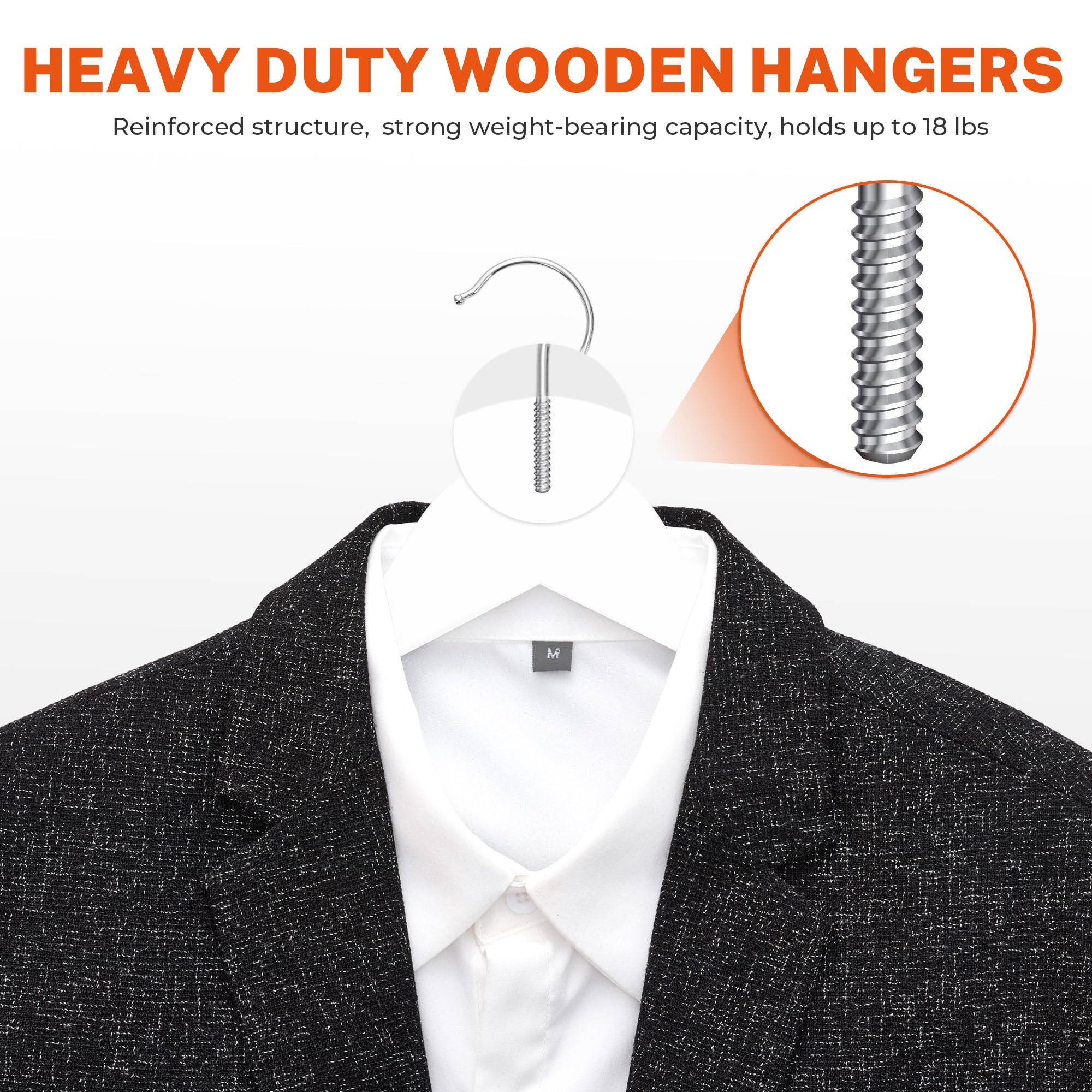 ACSTEP Wooden Hanger with Clips 12 Pack, Premium Coat Hanger, Wooden Clothing Hanger with Shoulder Grooves, 360 Degree Rotatable Hook, White