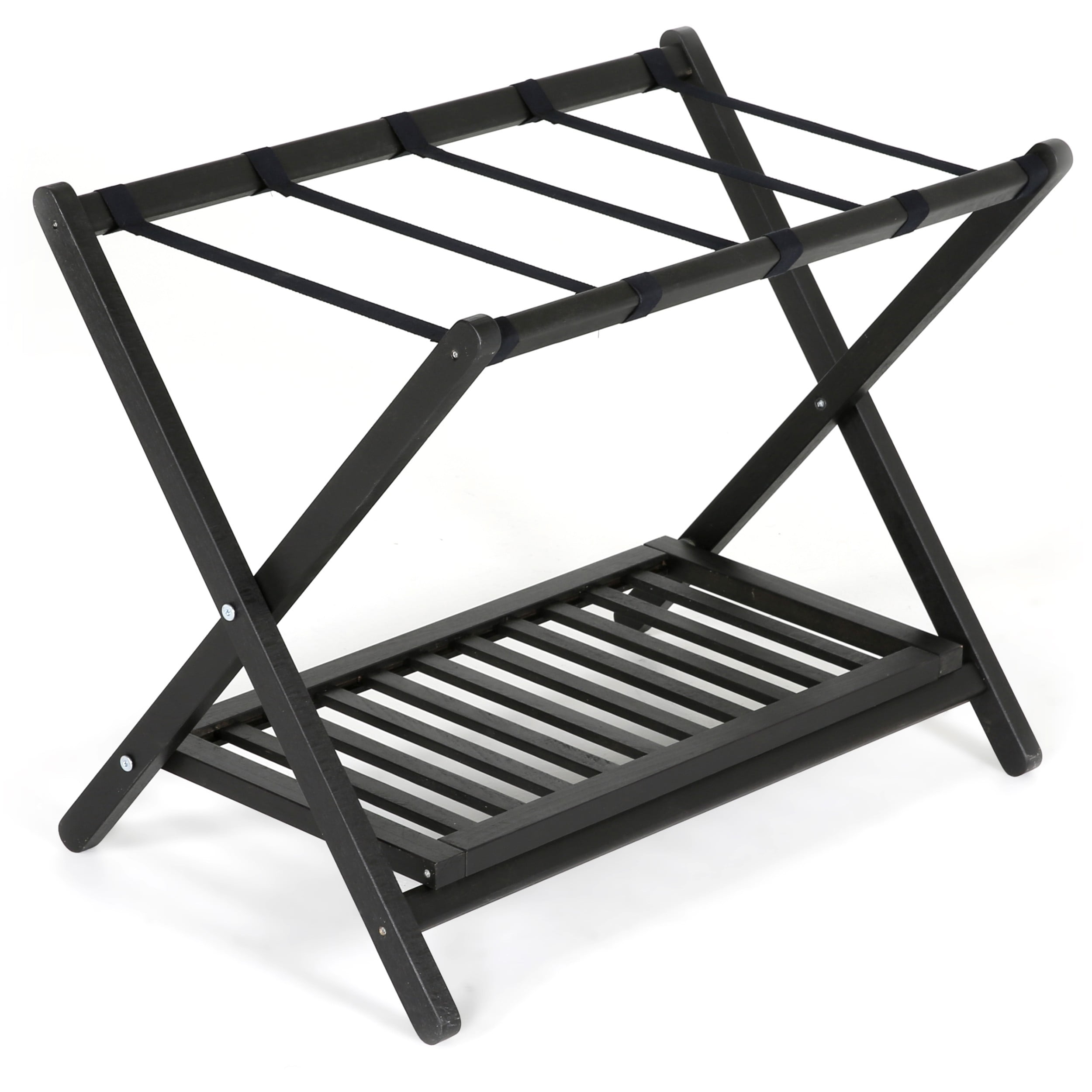 M&T Displays Beech Wood Folding Luggage Rack with Woolen Strips and