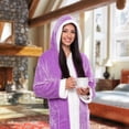 thumbnail image 2 of Silver Lily Womens Zippered Sherpa Lined Fleece Robe Full Length - Warm Plush Luxury Bathrobe (Lavender, Small-Medium), 2 of 6