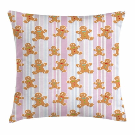 - Gingerbread Man Throw Pillow Cushion Cover, Kids Pattern with Pastel Colored Striped Backdrop Cute Bakery Xmas Goodies, Decorative Square Accent Pillow Case, 18 X 18 Inches, Multicolor, by Ambesonne