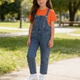 thumbnail image 2 of Mgmyaa Unisex Kids Solid Color Short Sleeve Crew Neck Top and Denim Overalls Jumpsuit with Socks 3-Piece Casual Set for Kids Ages 3-12, 2 of 9