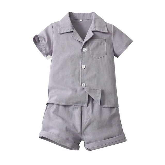 Ensemble Costume Garçon Col à Revers Chemise à Manches Courtes Shorts Élastiqués Ensemble Deux Pièces