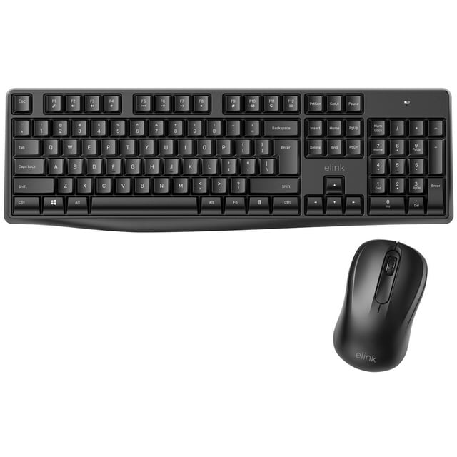 Elink - Wireless English Keyboard and Mouse Set, 105 Keys, Black