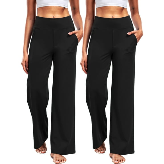 NELEUS Womens 29" Wide Leg Pants Athletic Yoga Leggings Casual Sweatpants Stretch Dress with Pockets,Black Black,US Size L