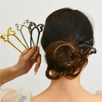 Bradem French Bow Hair Pins U Shaped,Black/Silver/Gold Metal,2 Long Prongs,Large Hairpins for Long Thick Hair,Chignon/Bun Updos