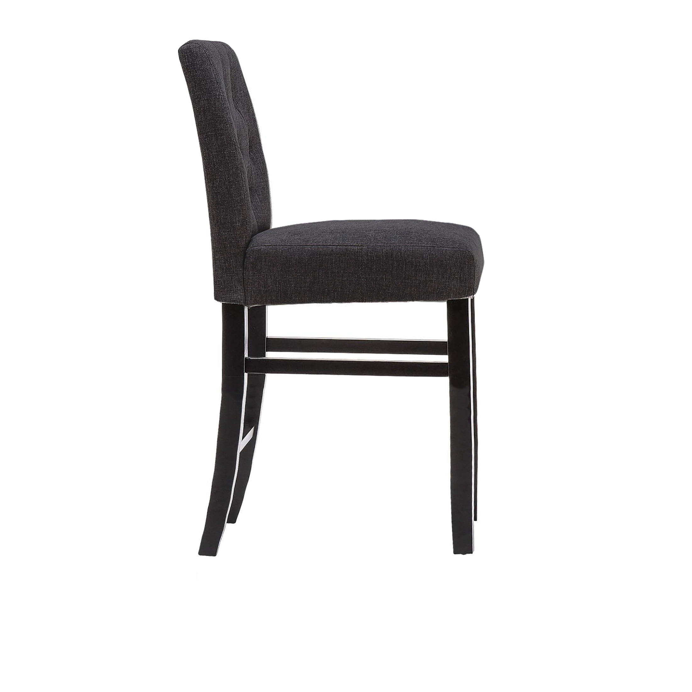 Homy Grigio Charcoal Fabric Tufted Modern Upholstered 24 inch Bar Stools with Full Back and Black Solid Wood Legs sets of 4