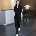 thumbnail image 6 of 2 Pcs/Set Lady Formal Coat Pants Set Long Sleeves Double Buttons Cardigan Mid Length Jacket Loose Straight Wide Leg High Waist Trousers Formal Business Commuting Outfit, 6 of 7