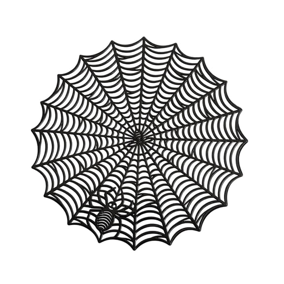 Placemat 15 Inch Round Black Web, Halloween Party Decoration for Dining Tables