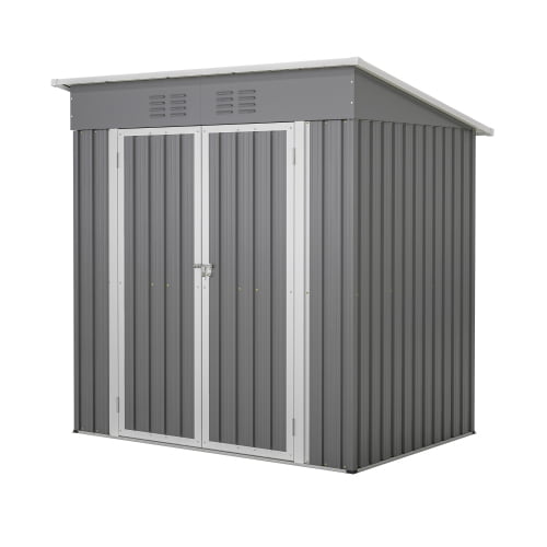 Enyopro 6x4 ft Outdoor Metal Storage Shed, Galvanized Steel Tool Shed with Reinforced Floor & Lockable Door for Backyard, Lawn, Patio, Gray