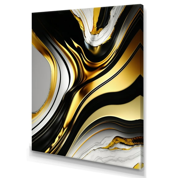 Designart Abstract Geode Marble Waves Gold II Canvas Wall Art