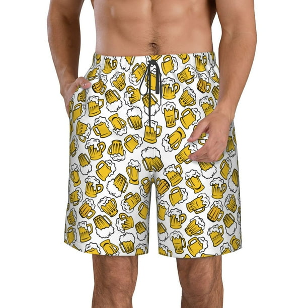 Balery Beer Traje de Baño Estilo Hawaiano para Hombre, Shorts de Secado Rápido con Bolsillos-Large