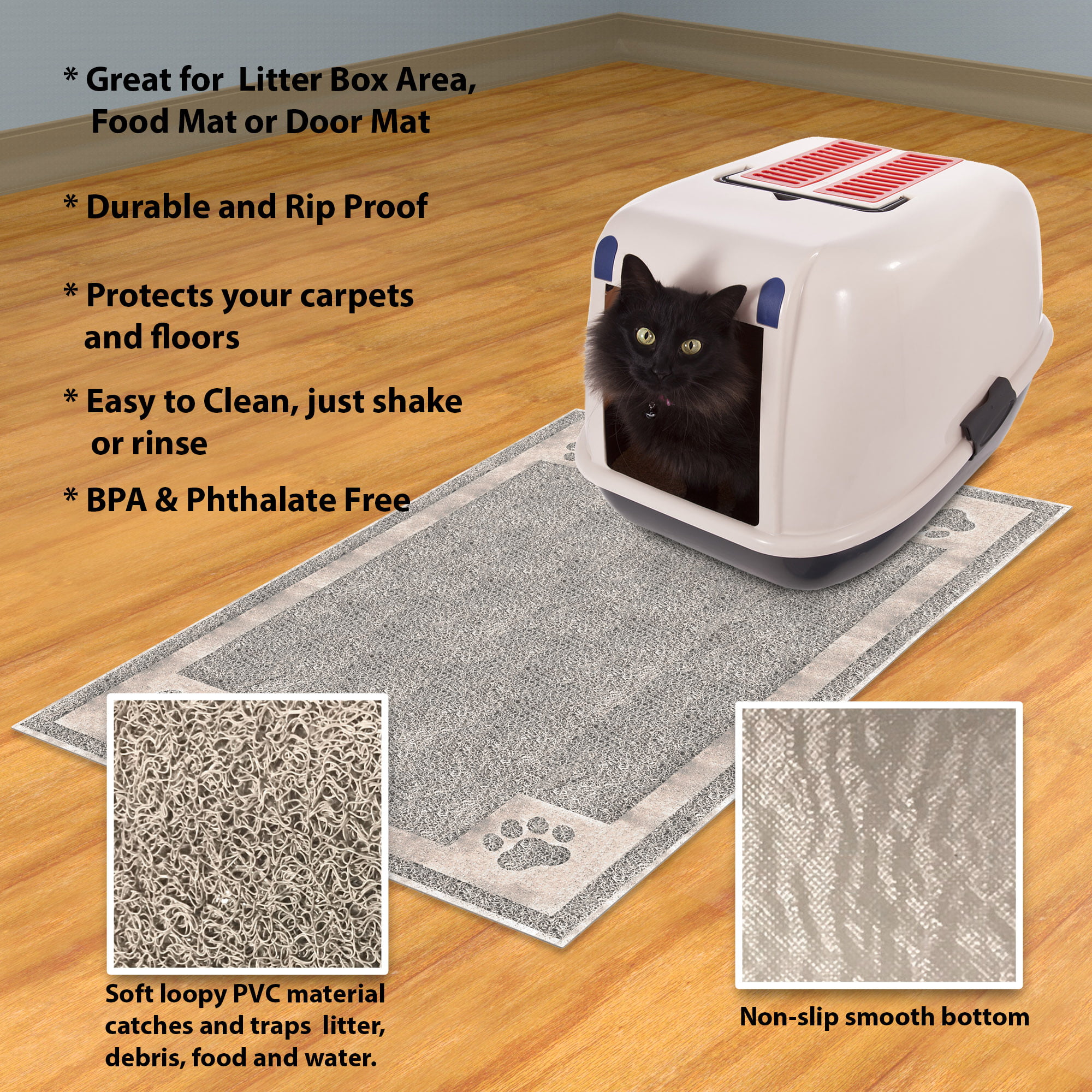 Petmaker, Cat Litter Mat With Paw Design, Gray 
