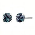 thumbnail image 3 of Bonjour Jewelers 18k White Gold 2 Pair Created Alexandrite 4mm Round & Princess Cut Stud Earrings Plated, 3 of 3