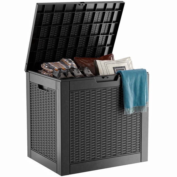 EasyUp 30 Gallon Resin Lockable Deck Box, Waterproof UV Resistant Outdoor Storage Container for Patio Furniture and Garden Tools.(Black)