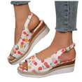 thumbnail image 3 of LUOGENLI Female Womens Sandals Comfortable Wedge Ladies Summer Cherry Printed Soft Leather Buckle Slope Heel Thick Bottom Large Size Fish Mouth Sandals 40, 3 of 9