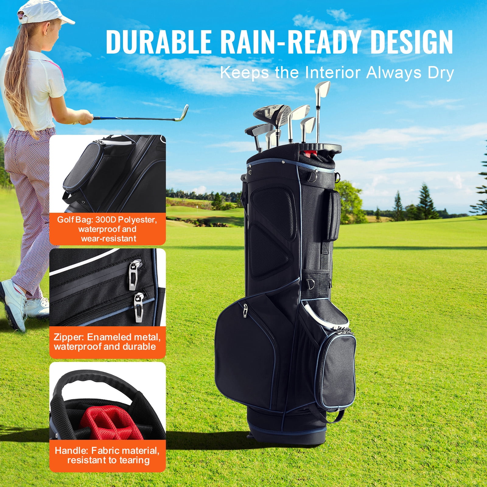 KFFKFF Golf Equipment Bag,14 Section Divider Top,35” 11 Compartments High-End Cart Bag with Stand,Robust Golf Carriers with Handles,Dust Protector & Removable Double Strap for Both Genders,Monochrome