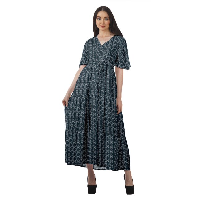 Moomaya Robes d'Été Imprimées à Manches Courtes pour Femmes, Tenue de Fête Décontractée