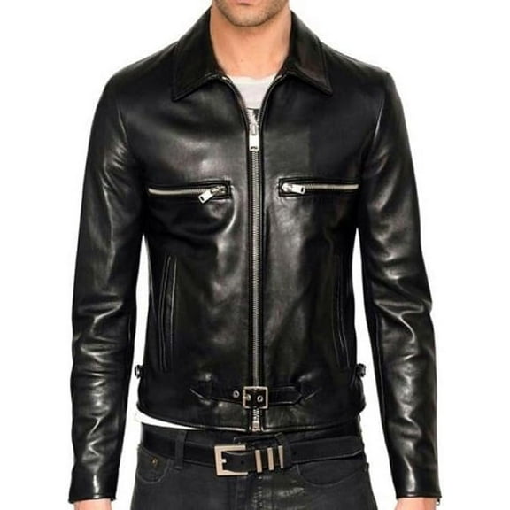 Men Slim Fit Biker Motorcycle Lambskin Leather Jacket Coat Outwear Jackets A177