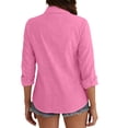 thumbnail image 4 of CFMIURAN Under $10 Womens Button Down Shirts, Linen Cotton Short Sleeve Button Up Top Spring Summer Casual Dressy V Neck Work Blouses (Hot Pink, M), 4 of 7