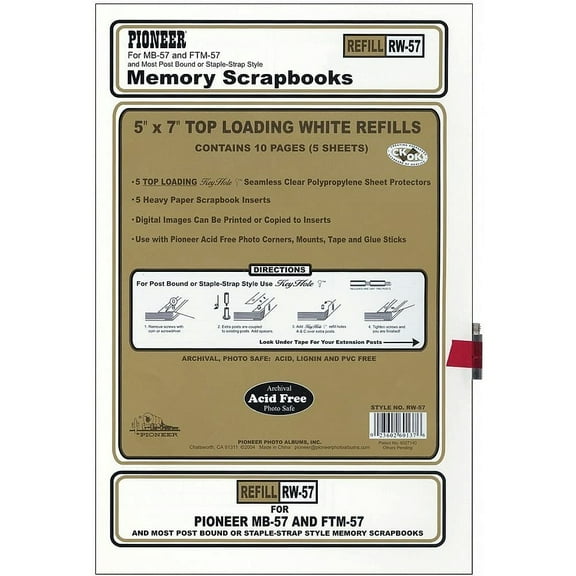 Genuine Pioneer WHITE Sheet post-bound refill pages 5x7 with sheet protectors - 5x7