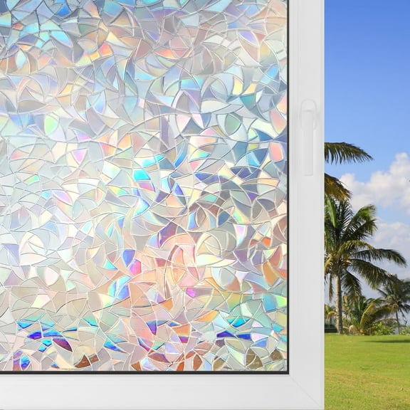 STATINT Window Privacy Film, Stained Glass Window Film 17.5 x 78.7 inches Window Tint for Home, 3D Non-Adhesive Static Cling Rainbow Window Film, Vinyl