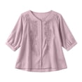 thumbnail image 6 of Womens Summer Cotton Linen Tops Elbow Length Sleeve V Neck Tshirts for Women Lightweight Pullover Casual Tees, 6 of 6