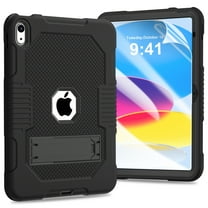 Dteck Rugged Case for iPad 10th Generation 10.9 Inch with Soft HD Screen Protector, Hybrid Shockproof Drop Protection Cover with Built-in Kickstand for 10.9" iPad 2022 10th gen, Black