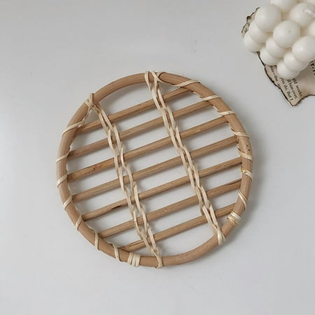 

Round Natural Rattan Coasters White Rattan Hand-woven Coffee Table Insulation Coaster Teapot Mat