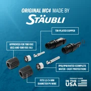 TEMCo 8 AWG Solar Panel Extension MC4 PV Cable - 25 Ft Black + 25 Ft Red USA