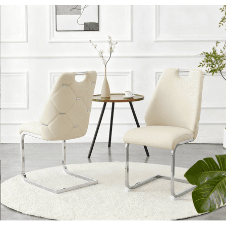 Faux Leather Dining Chairs Set of 2, Gold Mesh & Chrome Accents