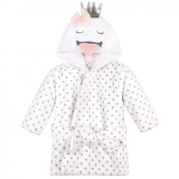 Hudson Baby Infant Girl Plush Animal Face Bathrobe, Swan, 0-9 Months