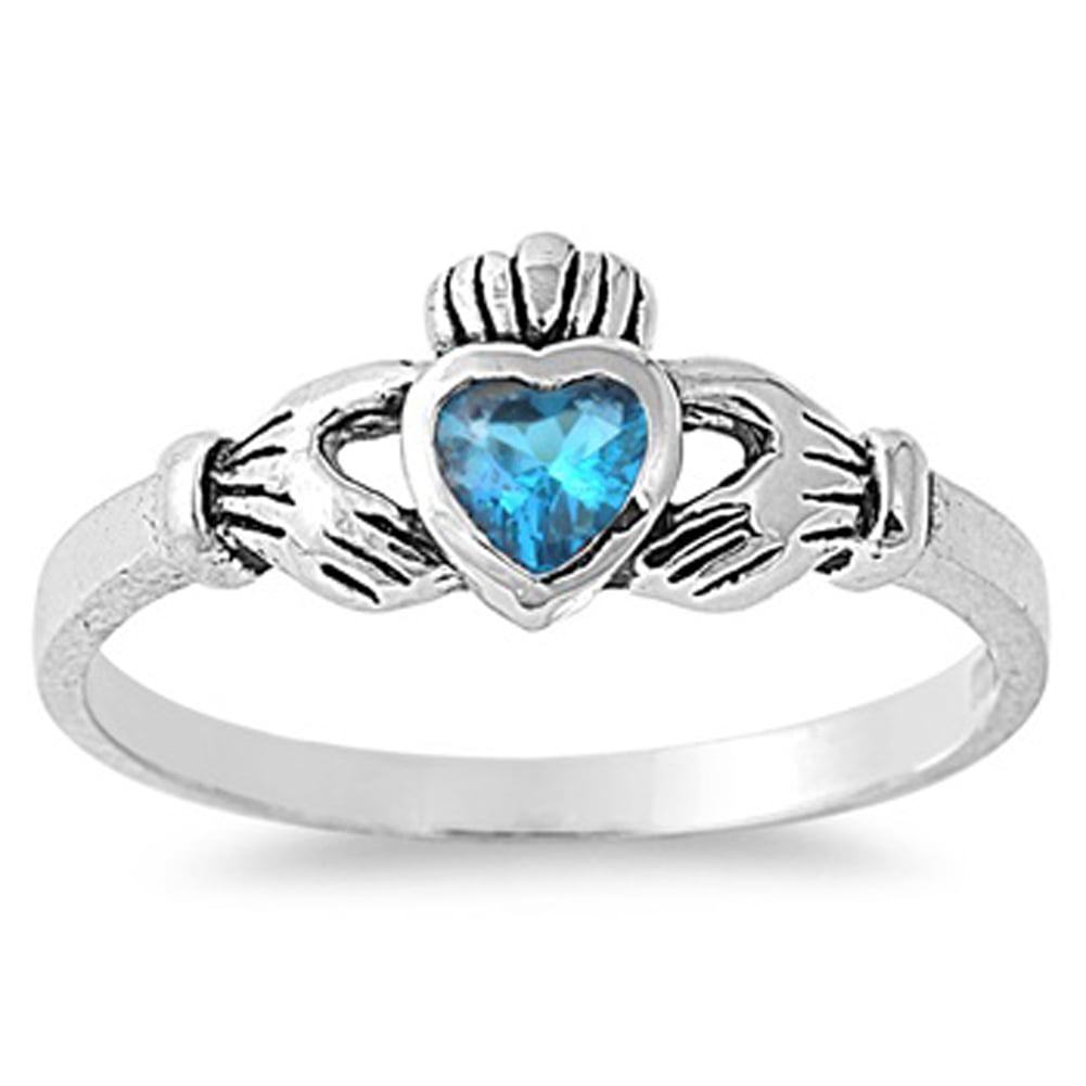 Stainless Steel King Claddagh Blue Turquoise Heart Irish Celtic Ireland Ring 
