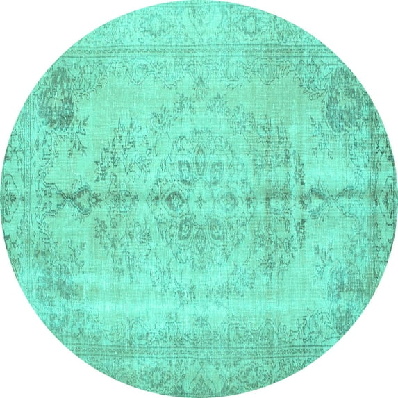 Ahgly Company Machine Washable Indoor Round Persian Turquoise Blue Traditional Area Rugs, 8' Round