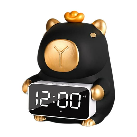 Reloj de mesa con figura de carpincho, reloj digital LED, altavoz Bluetooth de 12/24 horas, tejido Negro