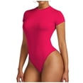 thumbnail image 2 of Pounoo Women's Bodysuits Short Sleeve Crew Neck Solid Color Slim Fit Jumpsuits Casual Daily Wear Stretchy Comfortable Bodycon Tops Gift, 2 of 6