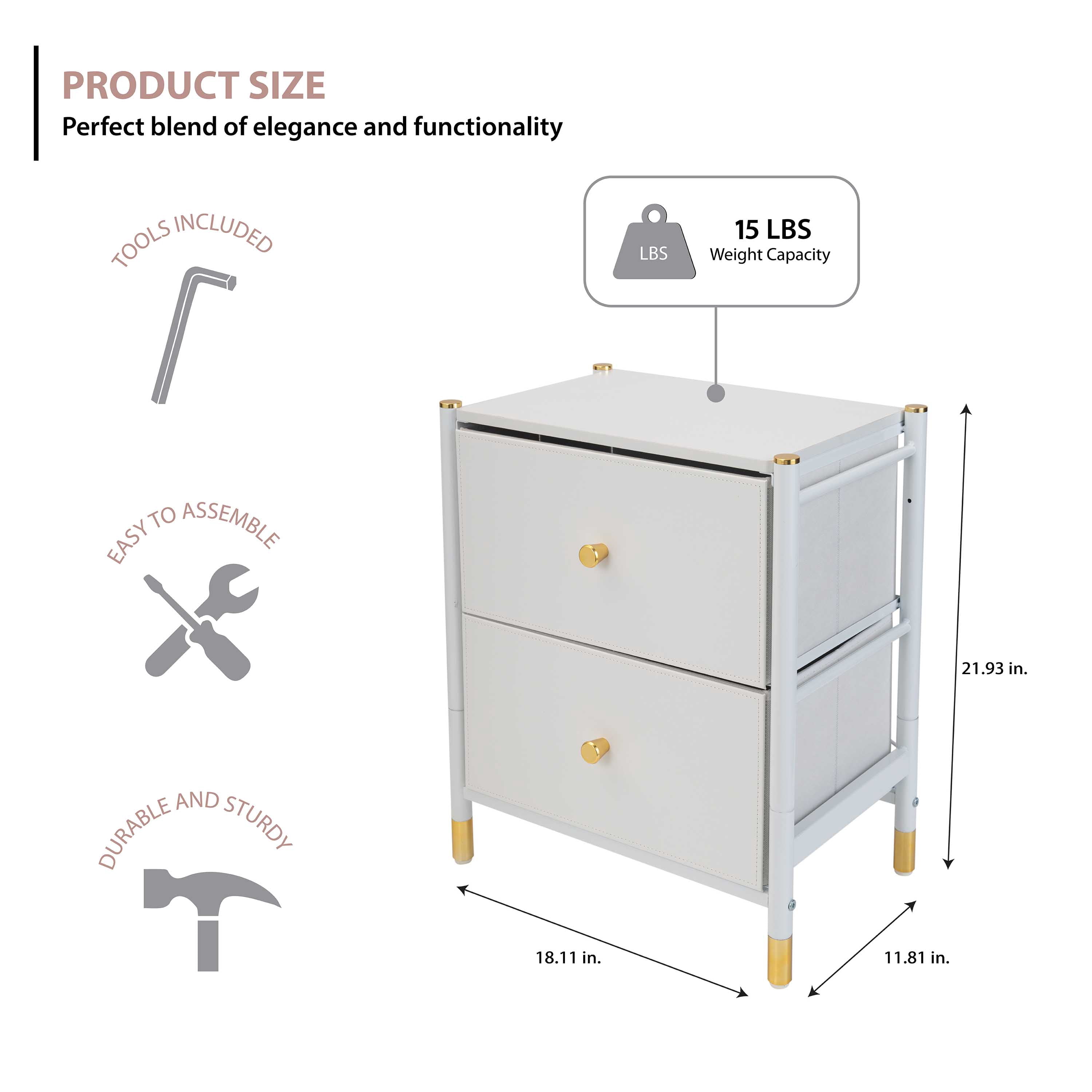 Simplify 2 Drawer Luxury Nightstand in White