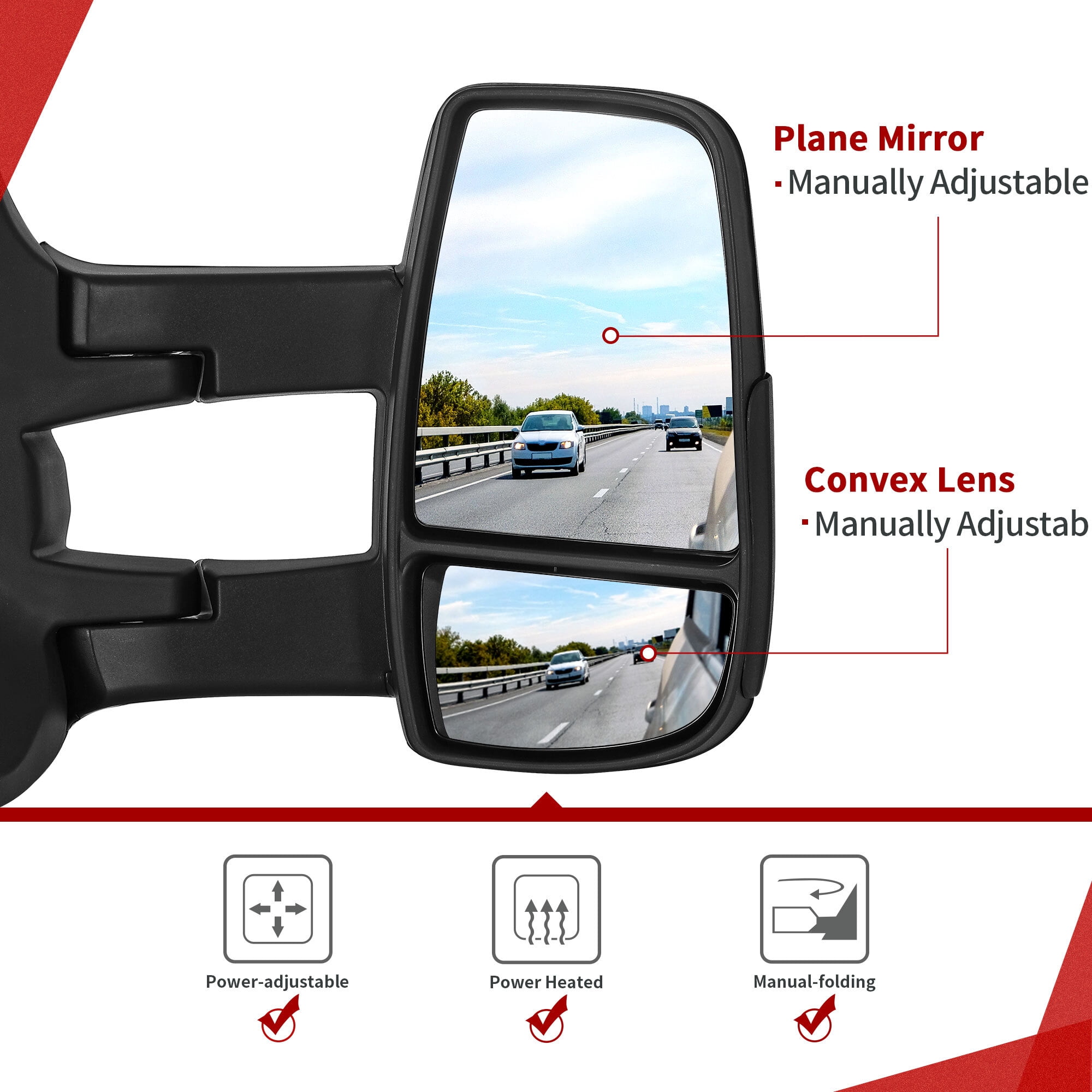Power Heated Adjustable Folding Right Passenger Door Mirror for 2015-2021 Ford Transit 150/250/350 Black Replacement Side Mirror Plug and Play