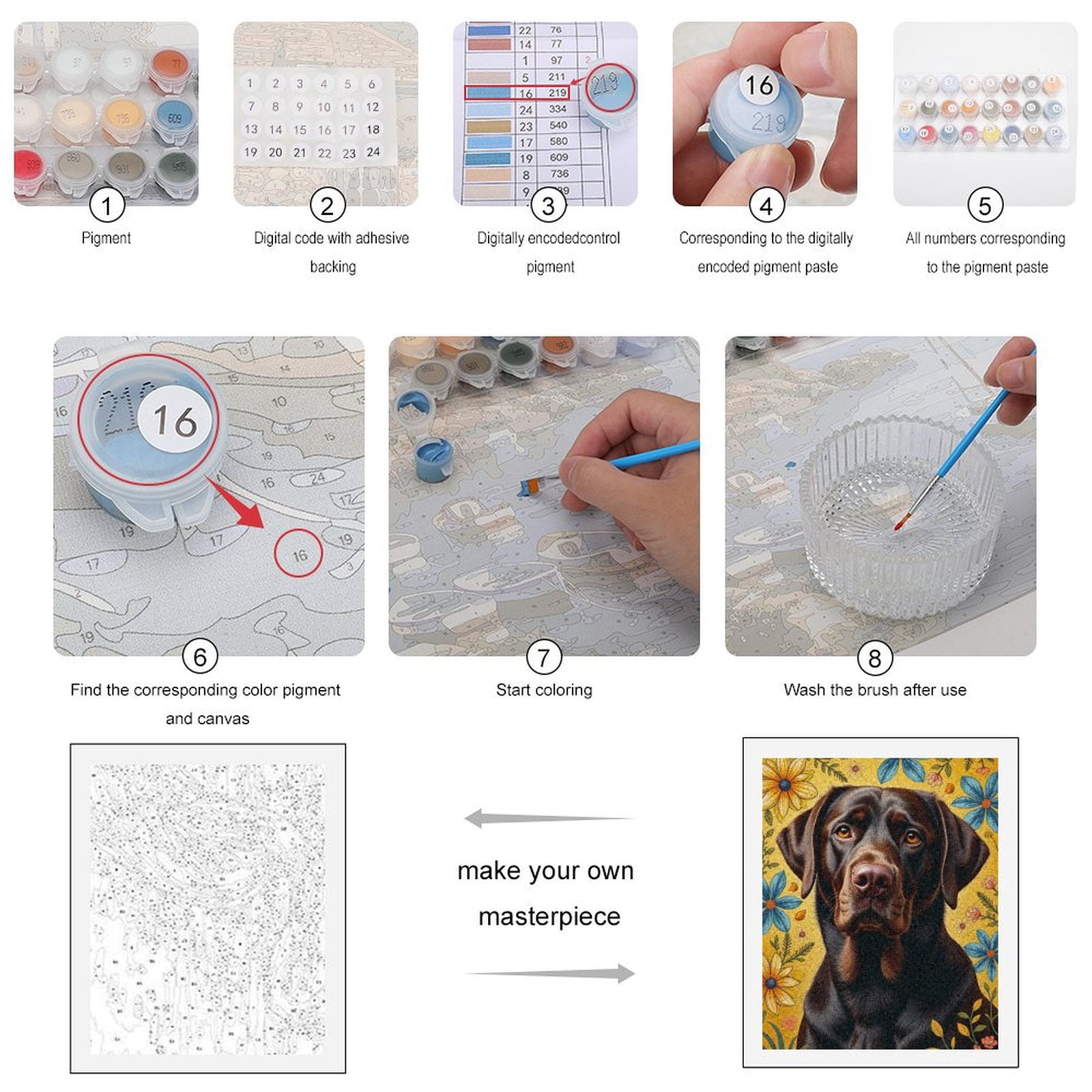 Paint By Numbers Kit for Adults Beginner - Dog Floral Portrait Art Yellow DIY Canvas Painting Kits for Adults, Frameless Paint By Number for Adults for Home Wall Decor 16x20 Inch