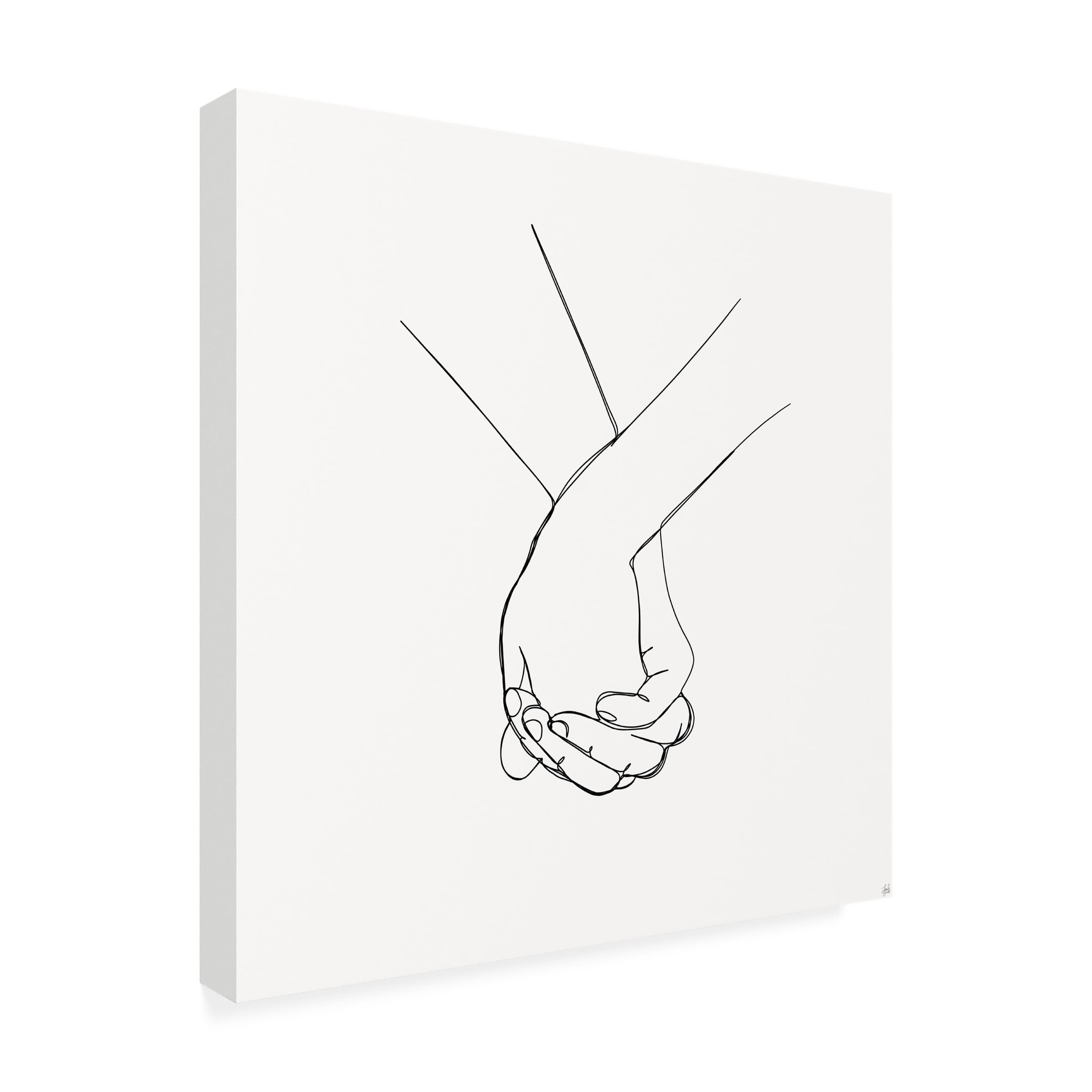 Canvas Wall Art - Line and Brush 'Holding Hands 5' Wall Art for Living Room, Bedroom, or Office DÃ©cor by Trademark Fine Art - 24 x 24 Inches