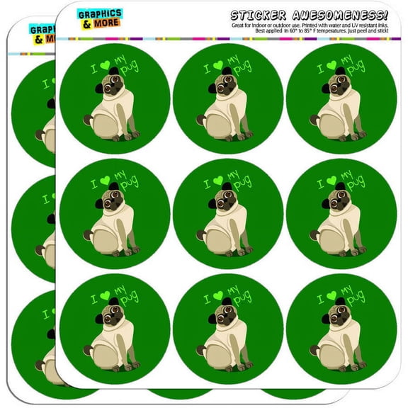 I Love Heart My Pug Standard Green Dog Pet 18 2" Planner Calendar Scrapbooking Crafting Stickers
