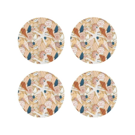 

Tideii Tropical Beach Sea Shell for Leather Coasters 4 Pieces Anti-fouling and Anti-scalding Decorative Coasters Suitable for Restaurants Kitchens Coffee Shops-Round Shape