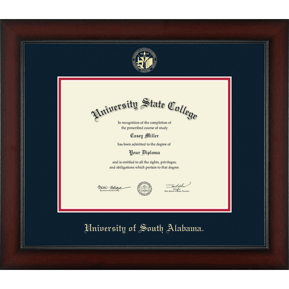 University of South Alabama Diploma Frame, Document Size 11" x 8.5"