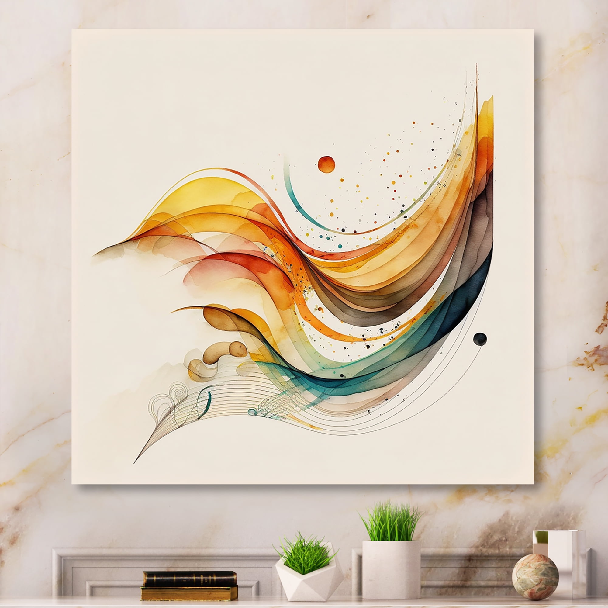 Designart Burnt Orange Waves Abstract II Canvas Wall Art