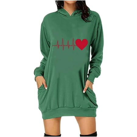 

Juebong Women s Long Sleeve Hooded Dresses Pockets Pullover Hoodie Dress Tunic Sweatshirts Valentine S Day Love Heart Print Puff Sleeve Hoodie Sweatshirt Dress With Pocket